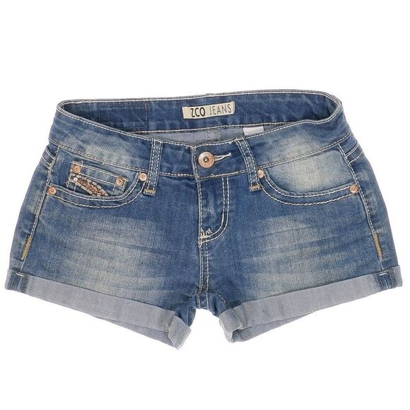 Zco Shorts Juniors 1 Blue Faux Flap Embellished Embroidered Cuff Measures W26 - Picture 1 of 10